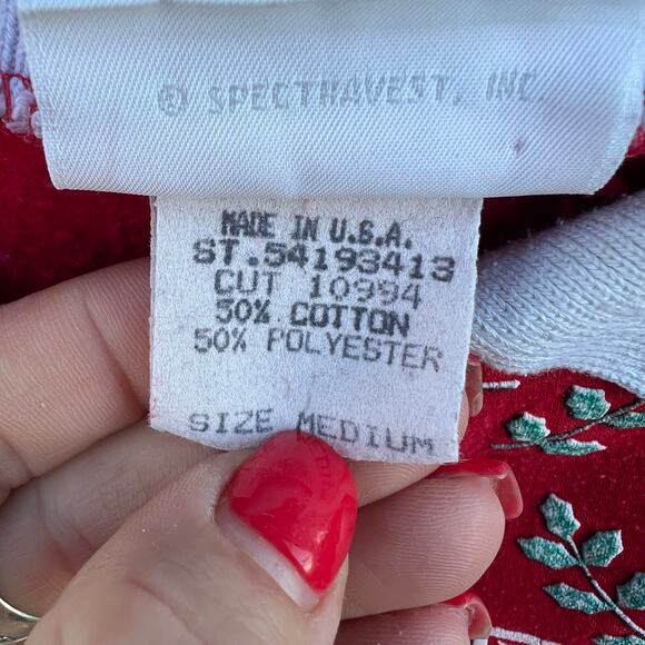 VTG 80s Spumoni Christmas Caroling Teddy Bear Puff Print Sweatshirt Collar M - Picture 9 of 9